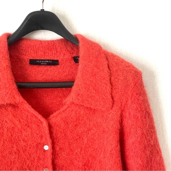 All Saints Alpaca Ork Cardigan Sweater in Lava Red - Picture 6 of 13